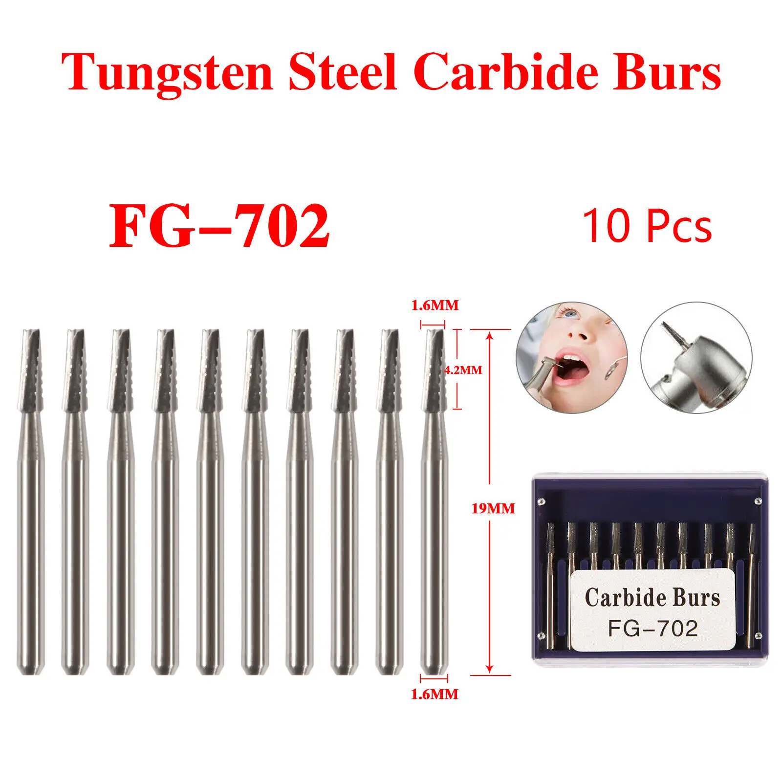 10 Stuks/1 Doos Tandcarbide Staal Burs Kegel Boor Fg Voor Hoge Snelheid Handstuk FG-702