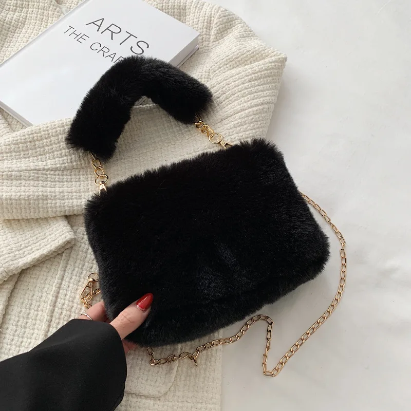 Simple Soft Plush Handbag For Woman New Small Chain Crossbody Bag Fashion Small Square Bag Single Autumn And Winter Shoulder Bag