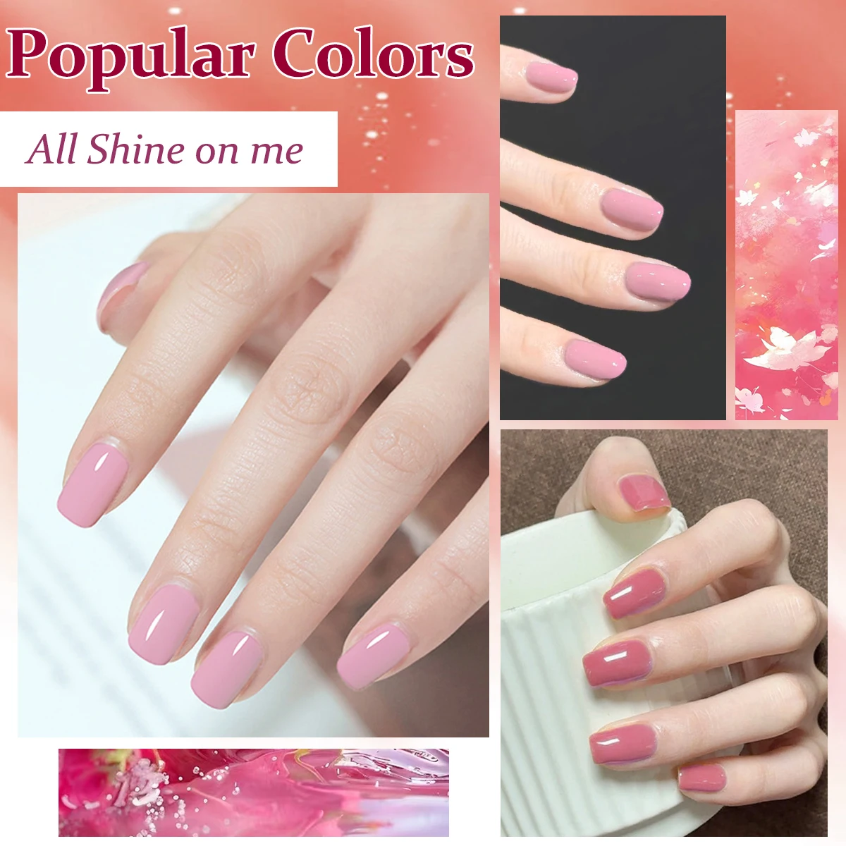 مجموعة طلاء أظافر عاكسة لامعة باللون الوردي مكونة من 7 قطع، مجموعة تعزيز أظافر جل LED شبه دائمًا #2