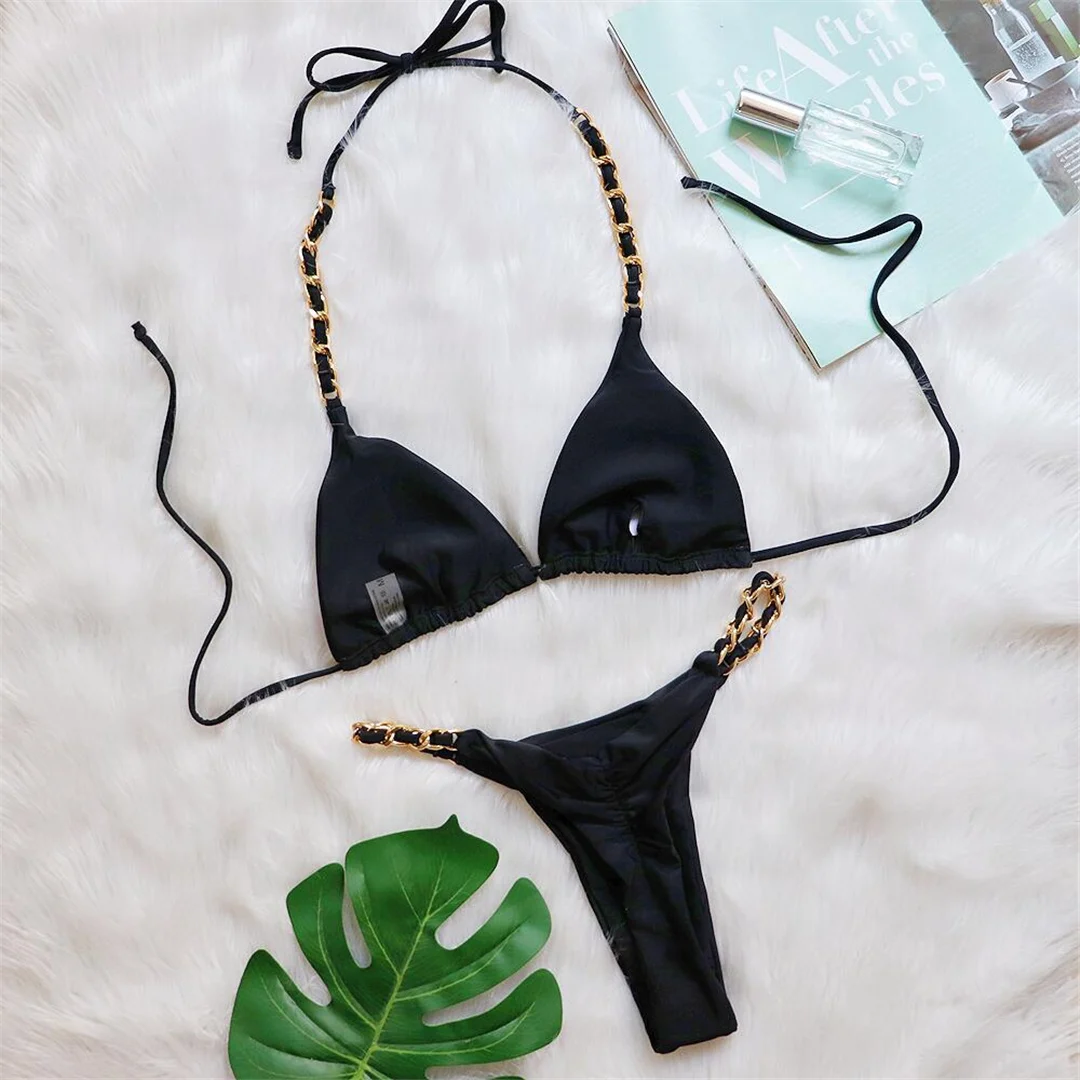 Metallring-Neckholder-Bikini mit Scrunch-Butt-String, Damen-Badeanzug, zweiteiliger Bikini-Set, Badebekleidung, Badeanzug, Schwimmbikini V4391 – Detail 27