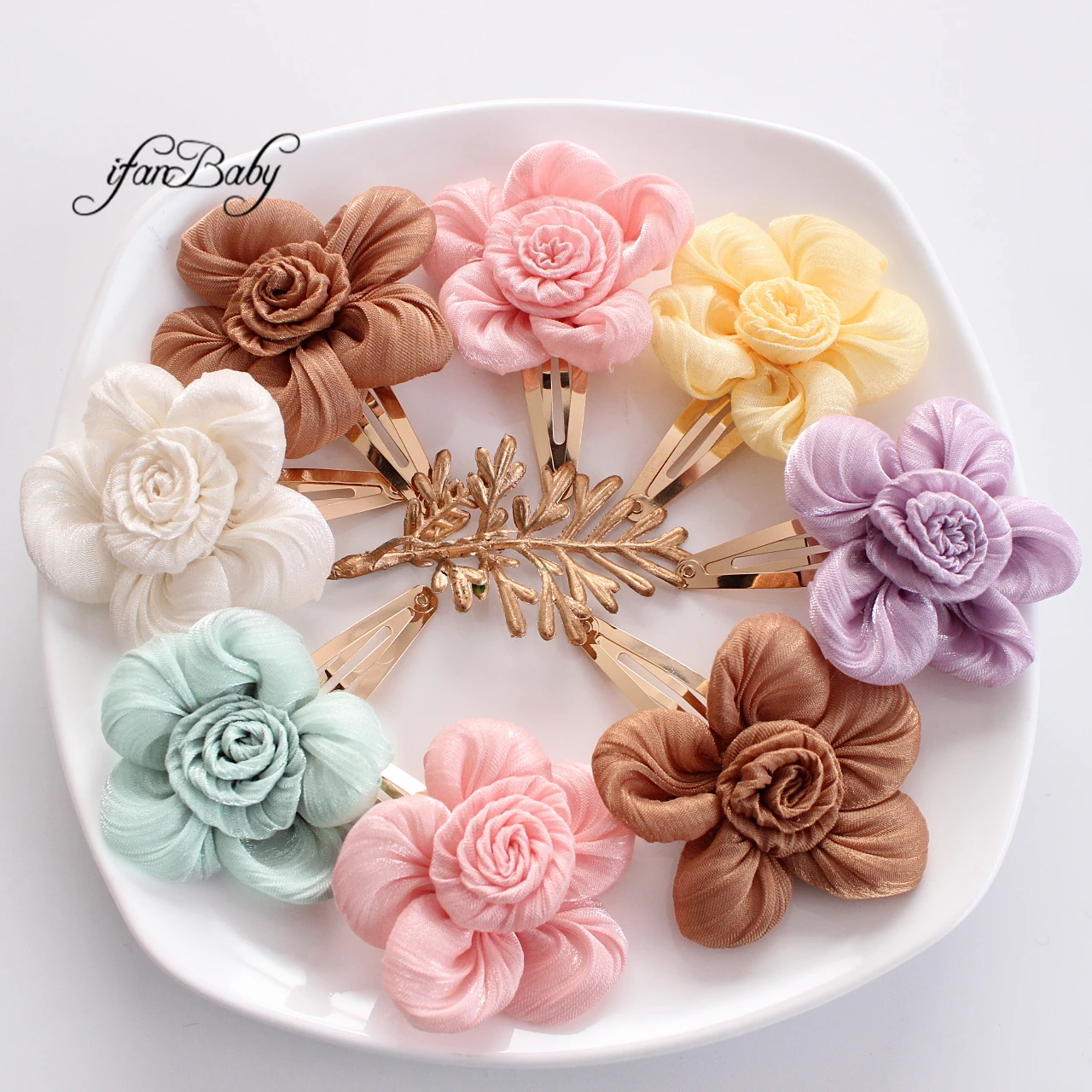 Fashion Flower Clips BB Floral Pin Headwear Baby Kids Girl Hair Accessories 2 PCS/SET