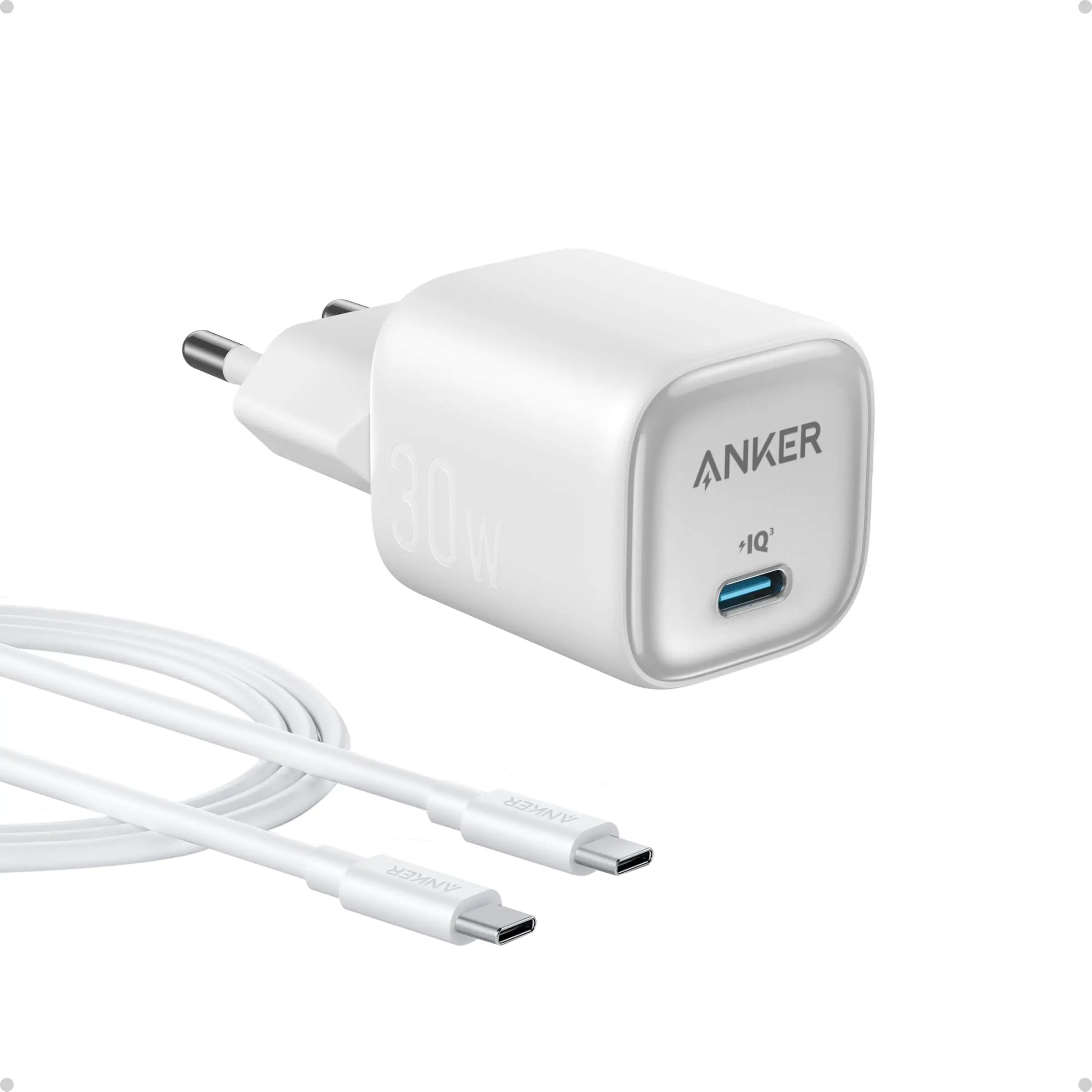 Chargeur USB C Anker 30 W, chargeur Compact GaN Quick, alimentation USB C à charge plus rapide 3X, Compatible avec iPhone 16/15/1