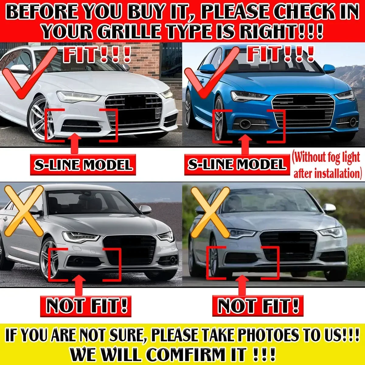 1Pair Car Fog Light Grille Cover For AUDI A6 C7 S-Line 2015-2018 Honeycomb Hex Cover Fog Lamp Grills