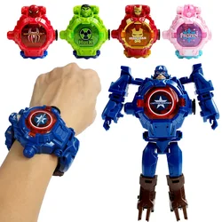 Marvel-Reloj de dibujos animados para niños, reloj luminoso LED 3d, robot de deformación, modelo de juguete para niños, iron Man, Spiderman