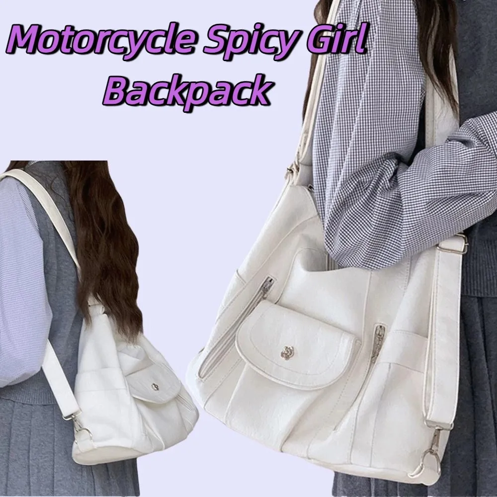 

Simple Y2K Retro Shoulder Bag Soft Leather Large Capacity MotorcycleBag Korean Spicy Girl Vintage Backpack Girls