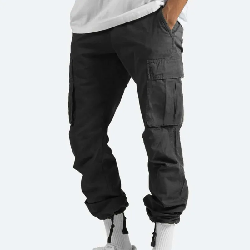Amazon Cross-Border Foreign Trade Cargo Pants Men's Sports Solid Color Drawstring Multi-Pocket