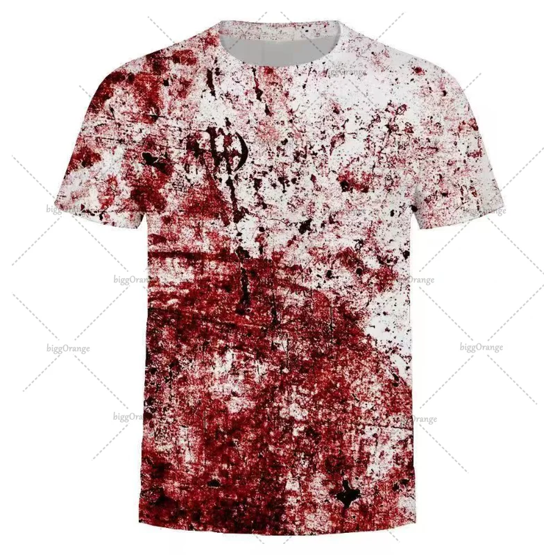 العصرية الجديدة المتضخم تي شيرت الرجال ثلاثية الأبعاد المطبوعة نمط بقع الدم المطبوعة قصيرة الأكمام Harajuku تصميم شخصي قميص المرأة #1