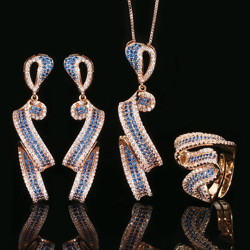 

Jewelry set with gold-plated blue spinel design in rose gold, wholesale