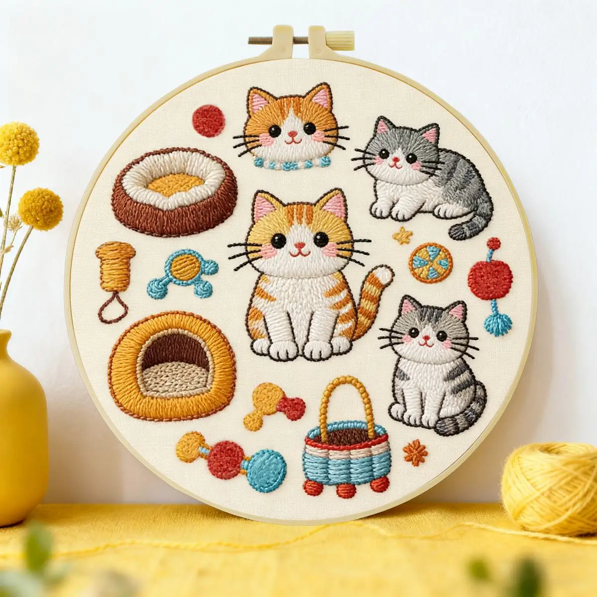 1 Stück 20X20CM/15X15CM 7,87/6,3 Zoll Katzen-Party-Stickerei-Starter-Kit DIY-Kit DIY-Stickerei-Set Handarbeiten Nadelkunst – Detail 1