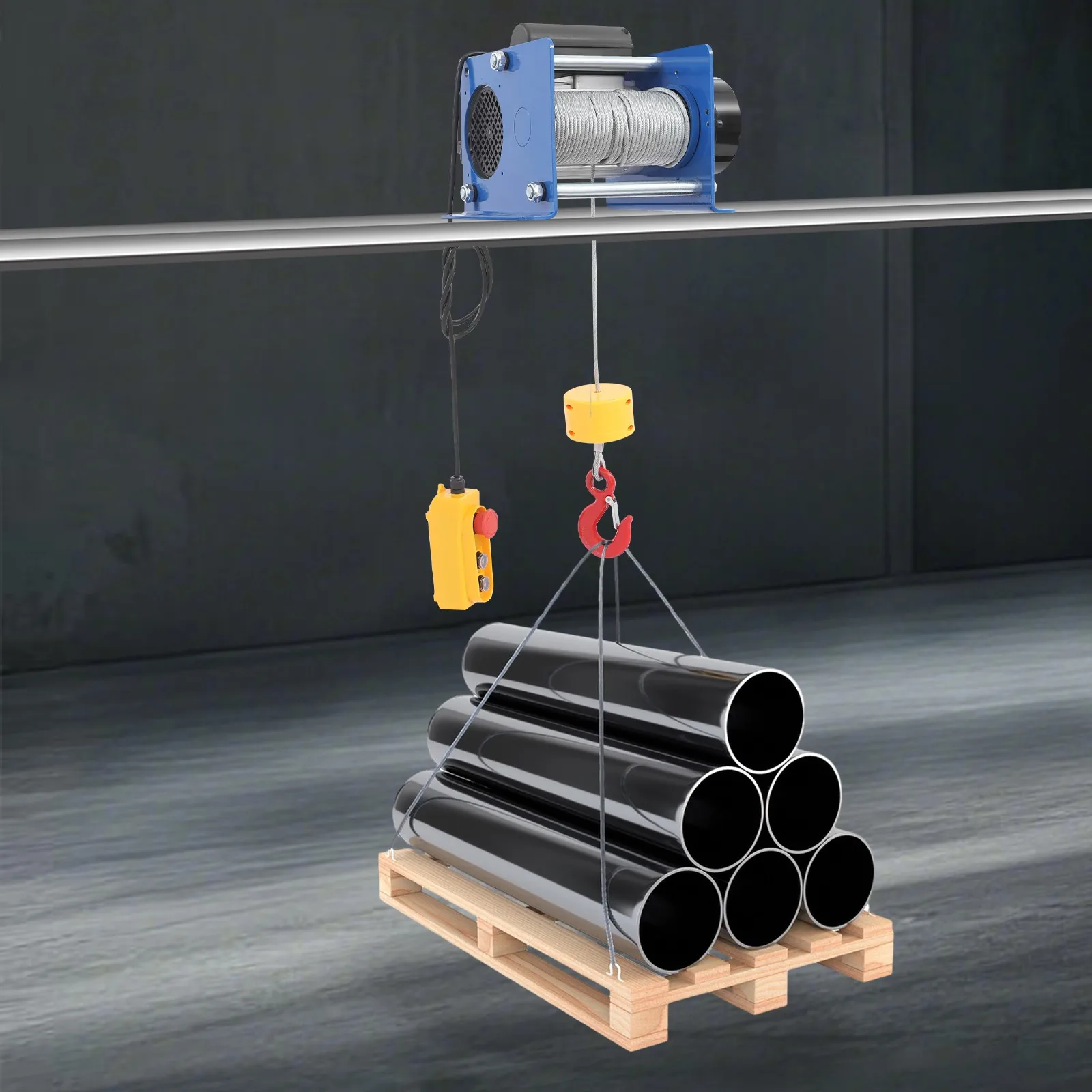 รอกไฟฟ้า 1000 วัตต์ พร้อมรีโมทแบบมีสาย รอกไฟฟ้าพร้อมลวดสลิงเหล็ก 98.43 ฟุต 2800 รอบต่อนาที