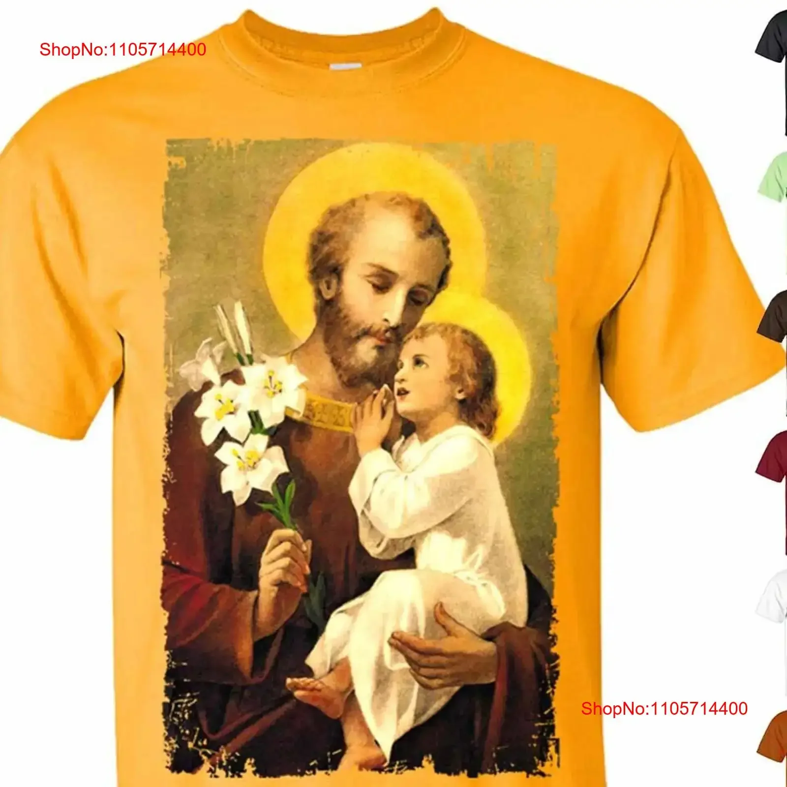 Camiseta para hombre con estampado DTG de San José con el niño Jesús V2, tallas S, M, L, XL, 2XL, 3XL, 4XL, 5XL, estilo vintage, lavado, ropa de diseñador, elegante.