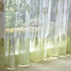Modern Printed Tulle Curtains for Living Room Bedroom Green Leaf Sheer Voile Curtain for Kitchen Window Screening Blinds Drapes