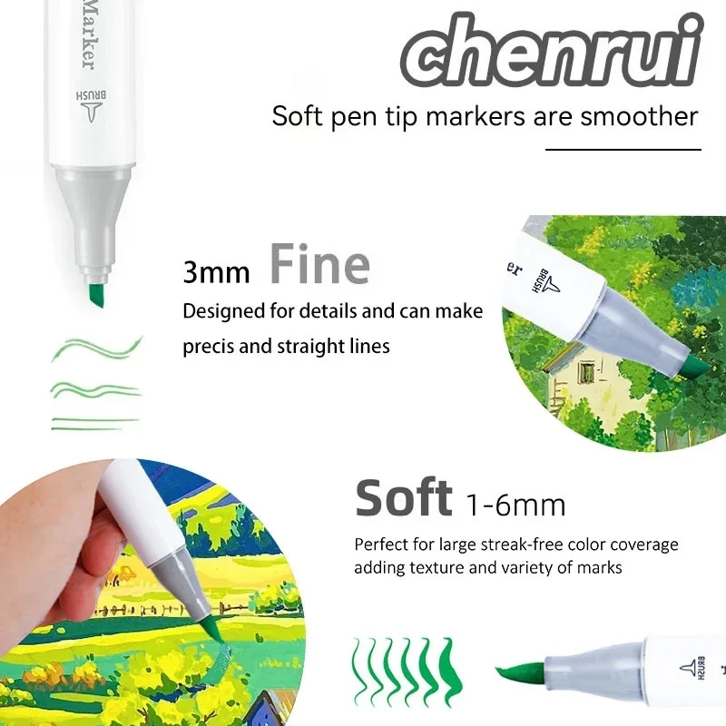 48/60/80/120/168 Colors Dual Tip Art Markers Brush Chisel Permanent Drawing Pens School Art Supplies