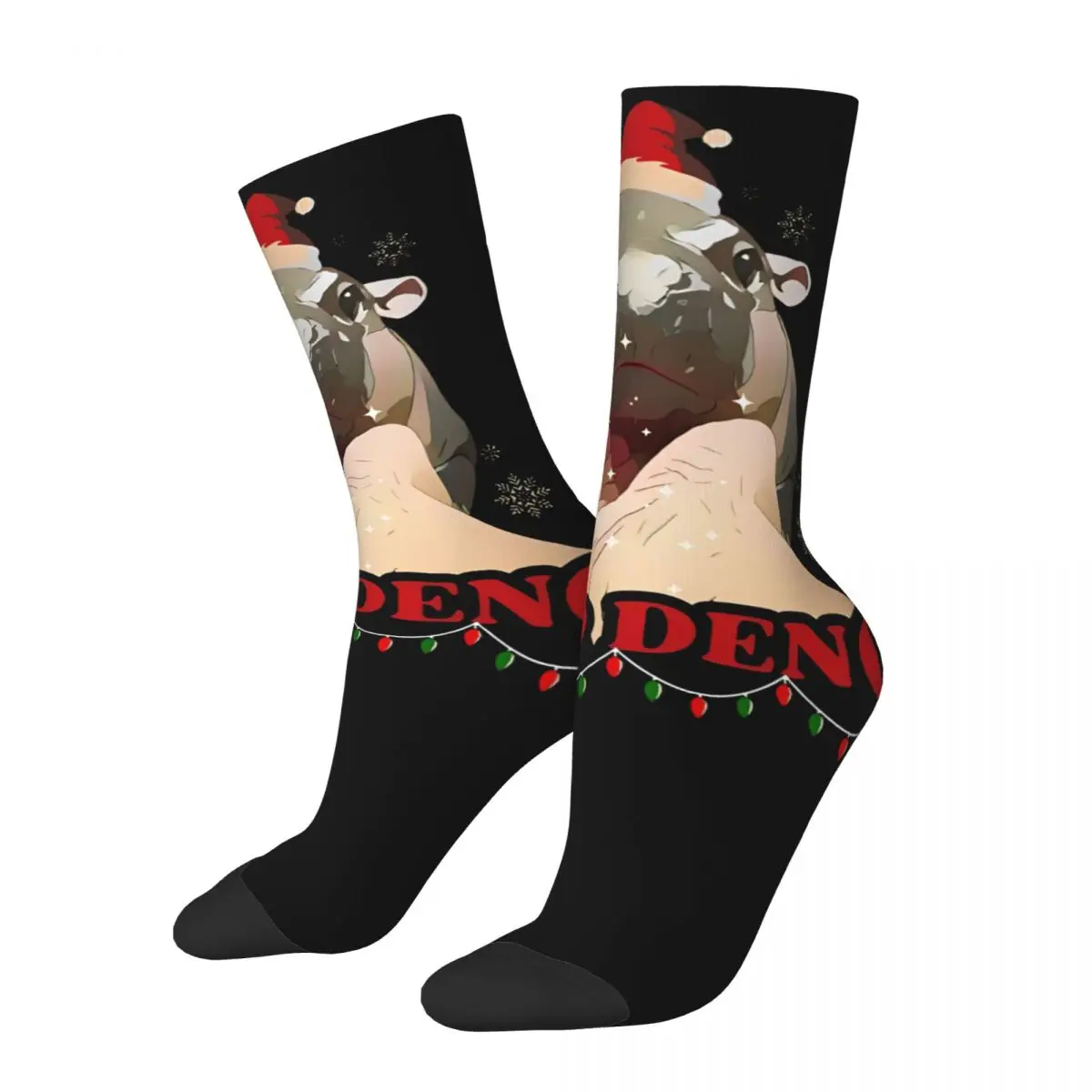 Merry Christmas Print Moo-Deng Stockings Design Casual Socks Autumn Anti-Slip Socks Men Skateboard Medium Soft Socks