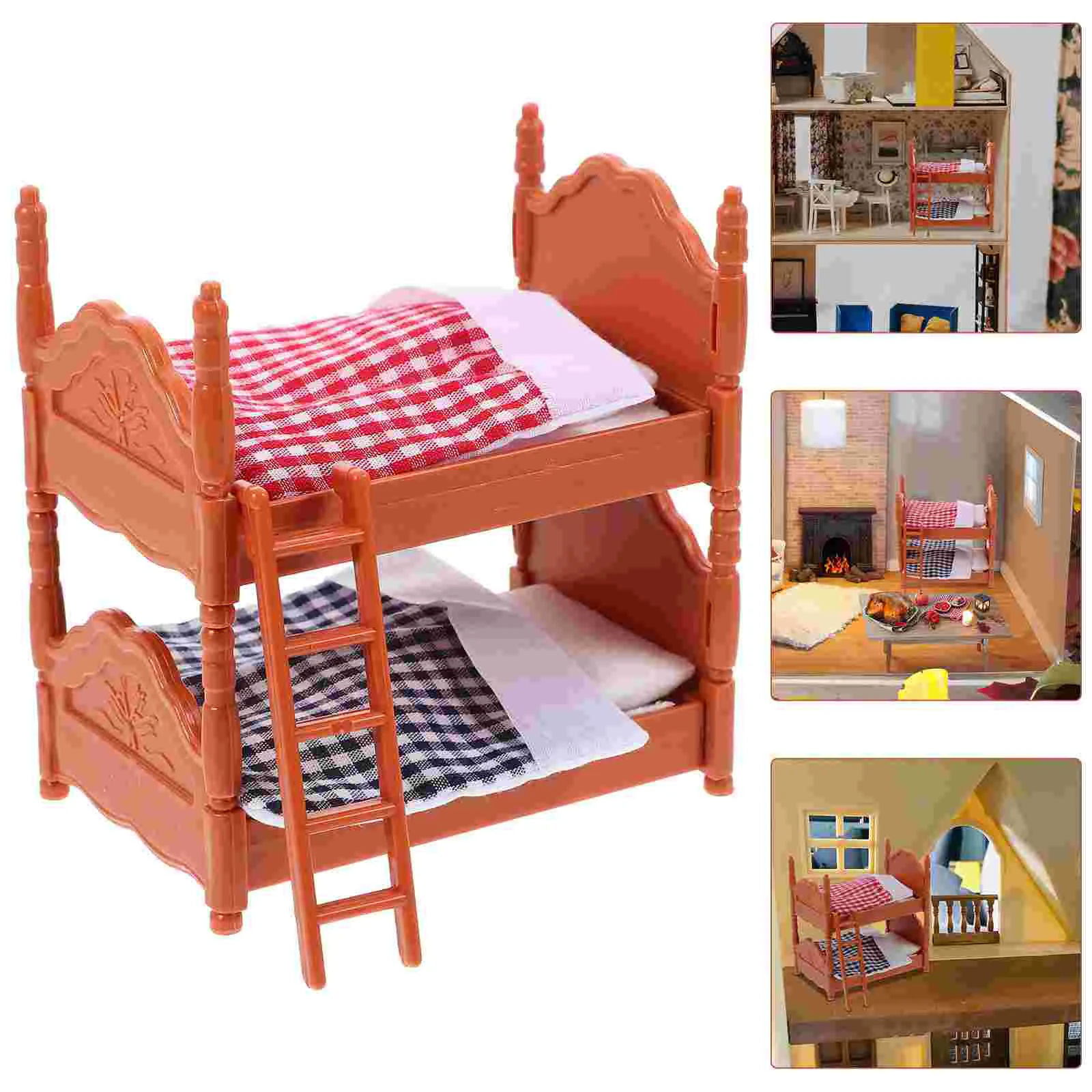 Cama simulação móveis brinquedos do bebê mini quarto casa beliche pvc duplo