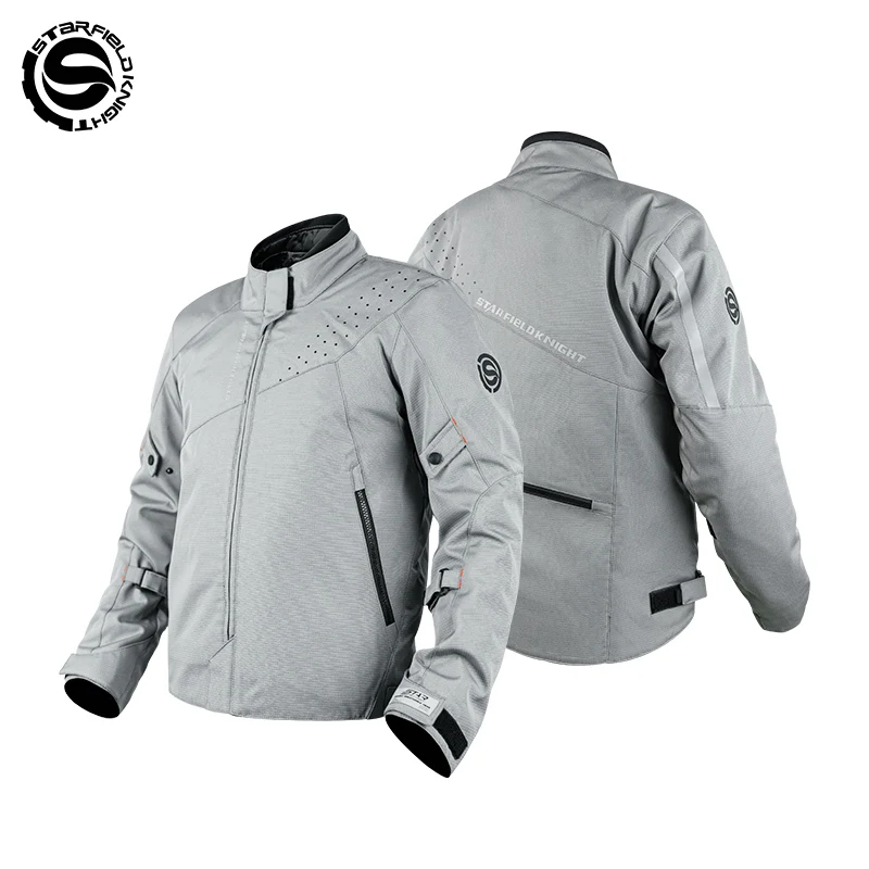 Star Field Knight Gray Motorcycle Riding Winter Men's Jacket With Detachable Warm Inner liner Match CE Protective Accessories