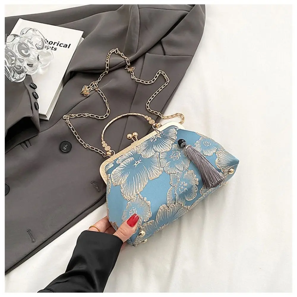 Elegant Silk Cloth Tassel Shoulder Bag Fashion Chinese Style Handbag High Quality White Women\'s Bag New Square Bag Gift