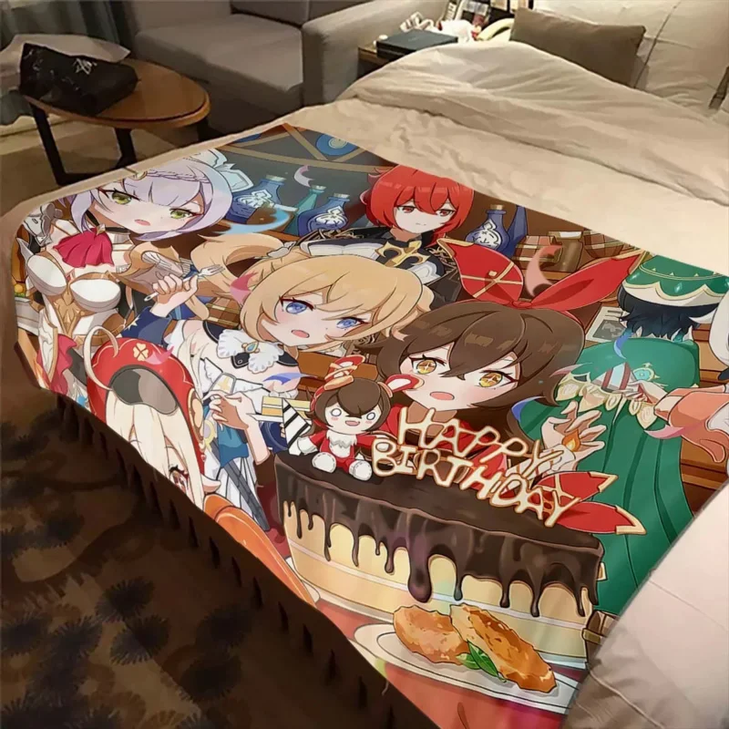 Lightweight Comfortable Soft Breathable Ultra Warm Blanket Bedding Travel Genshin Impact Game Character Anime Blanket