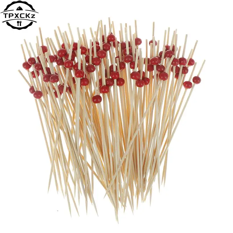 100pcs 9/12cm Bamboo Food Picks Buffet Cupcake Fruit Fork Party Cake Dessert Salad Vegetable Sticks Cocktail Toothpick Skewer