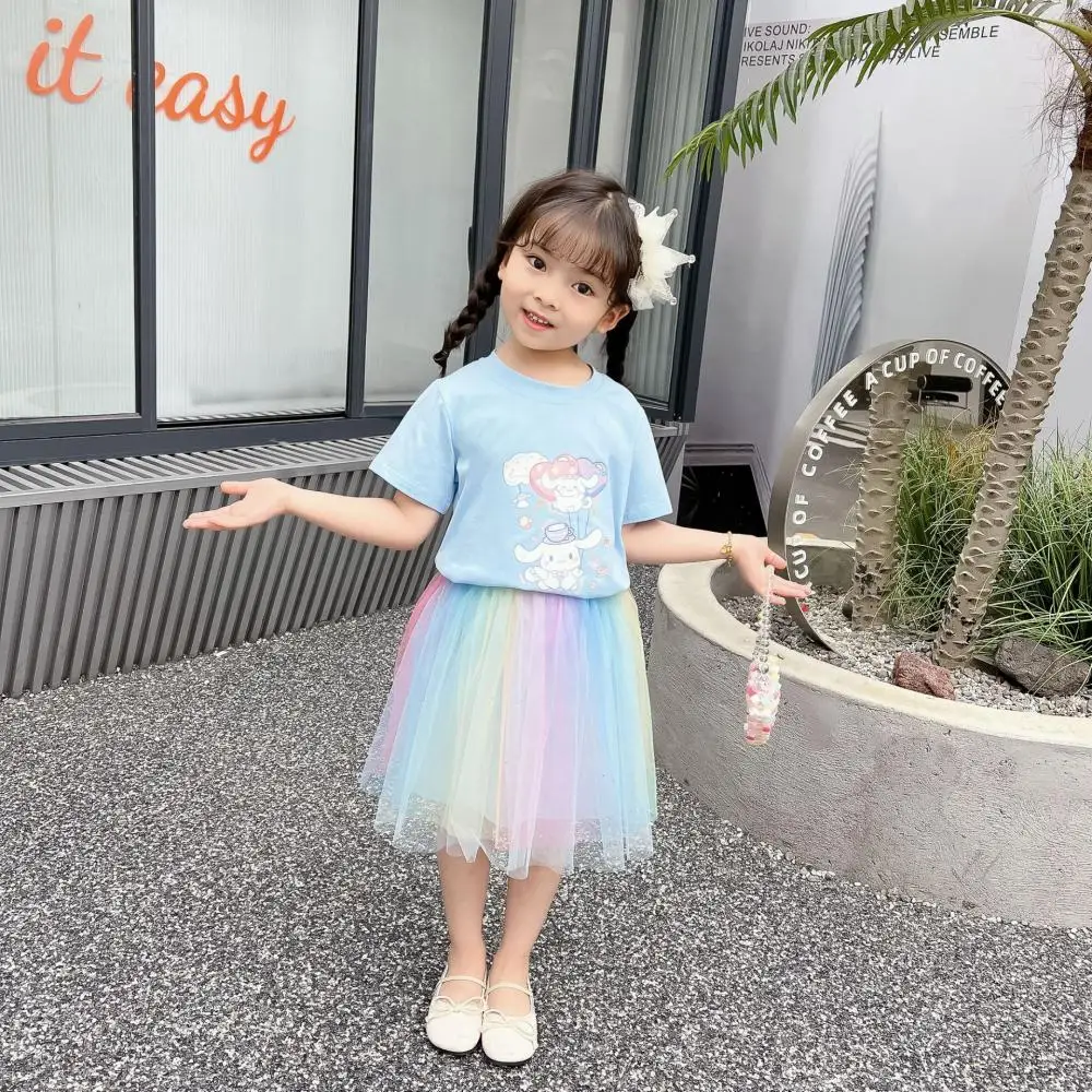 Kuromi cinnamoroll crianças saias t camisa define sanrio roupas bonitos dos desenhos animados anime moda t vestido de princesa menina presente aniversário