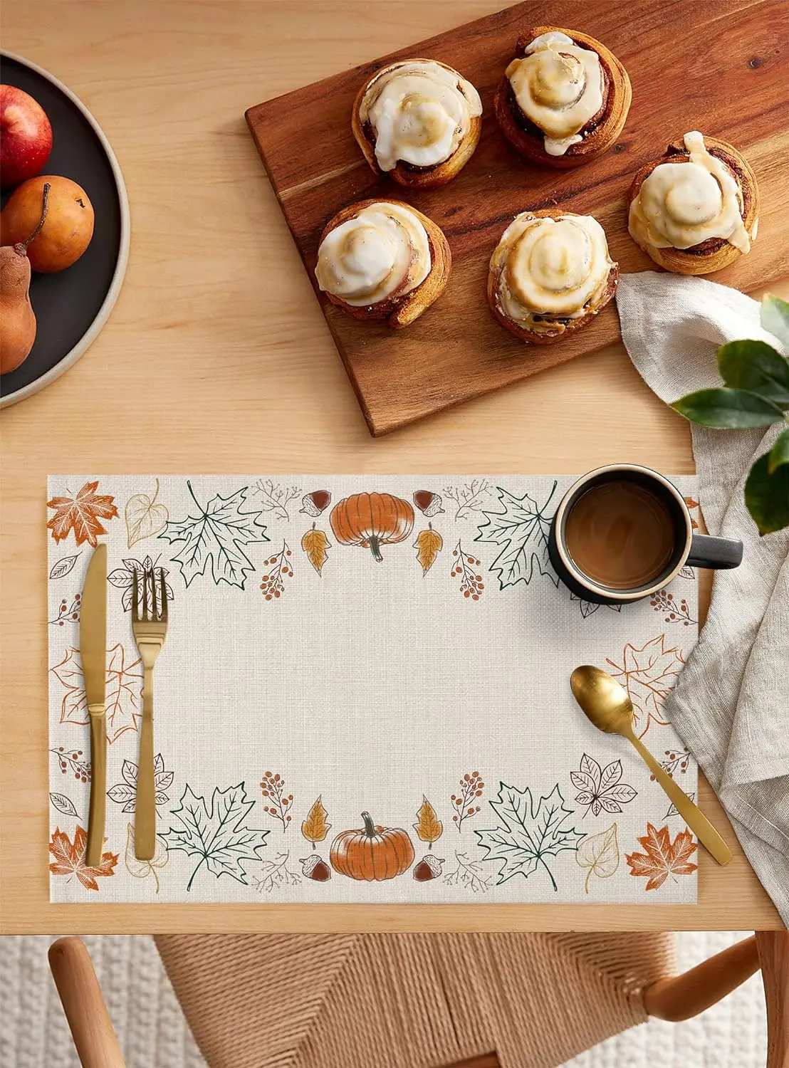 Fall Placemats Set of 4 Pumpkin Pine Cones Maple Leaf Autumn Leaves Thanksgiving Place Mats for Dining Room Dinner Table Decor