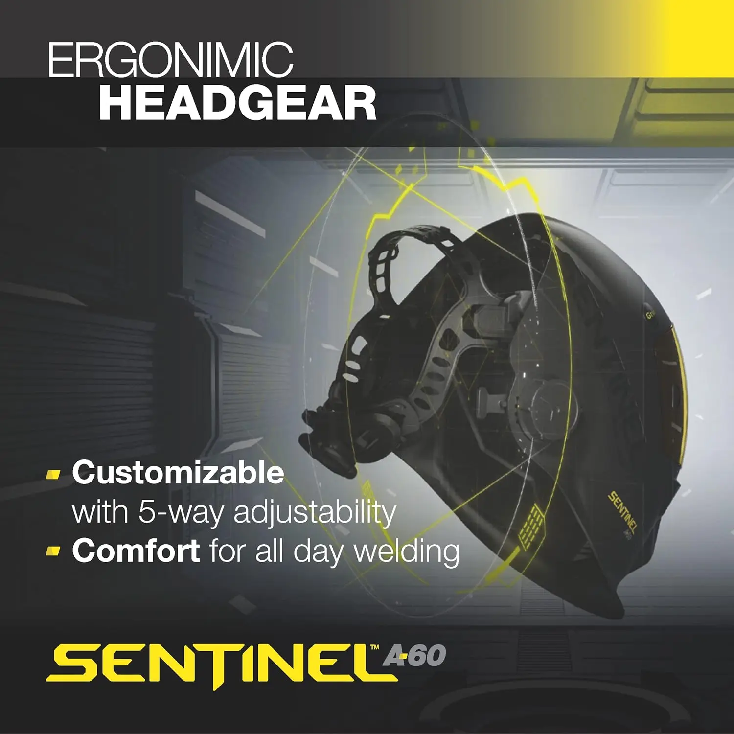 

ESAB® Sentinel™ A60 Welding Helmet, Black Low-Profile Design, High Impact Resistance Nylon, Large Viewing Area 4.65 in x 2.80 in