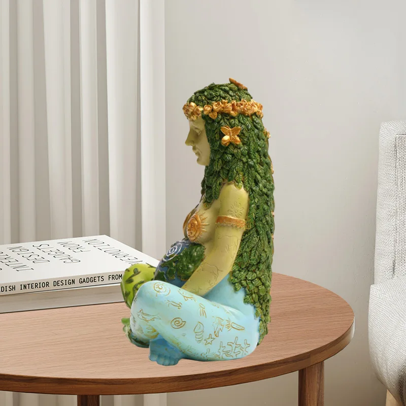 

1pc Vibrant Millennium Gaia Green Earth Goddess of Nature Statue - Colorful Cartoon Decor for Indoor Spaces - ABS Material, Vari