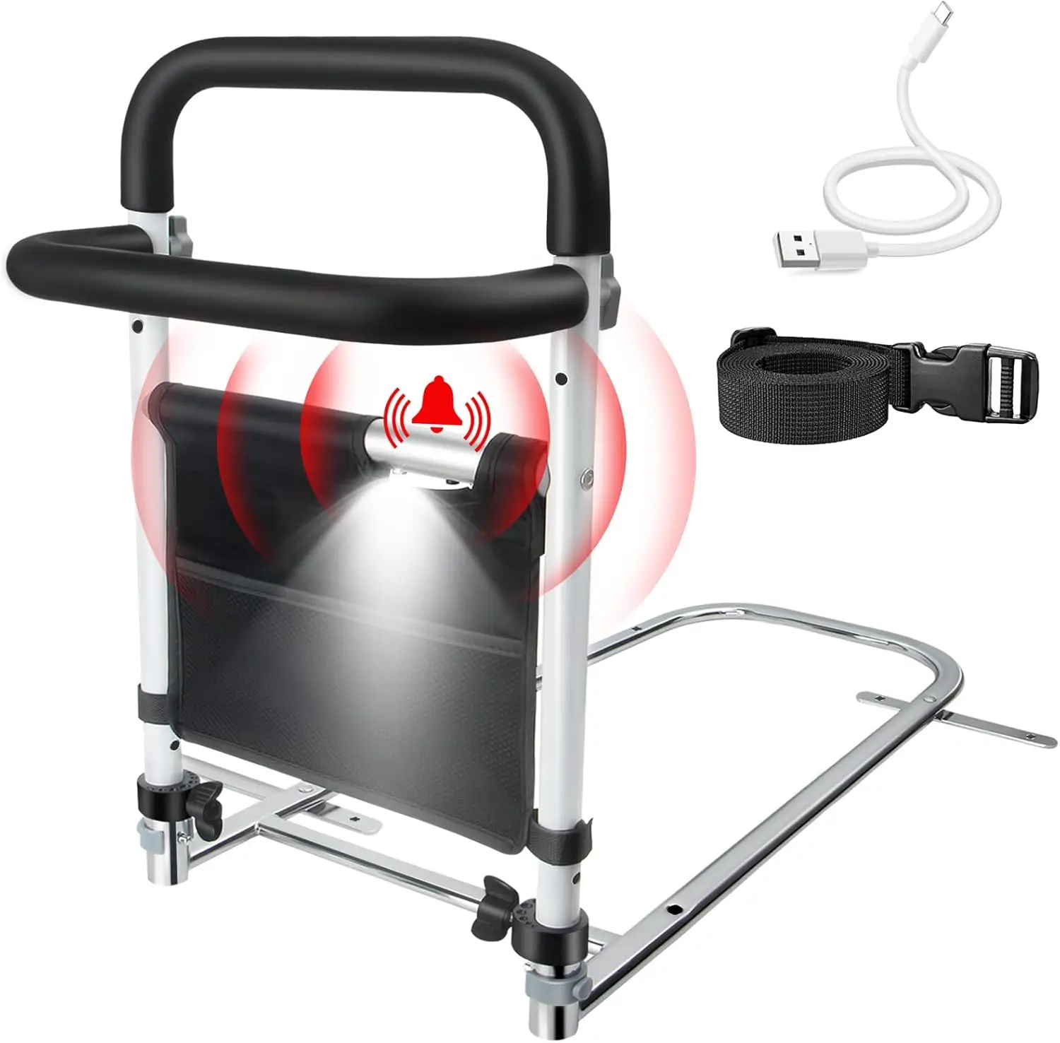 Bed Rails for Seniors with Built-in Bed Alarm & Night Light, Bed Assist Rails for Elderly Adults Safety, Bed Guard Rails