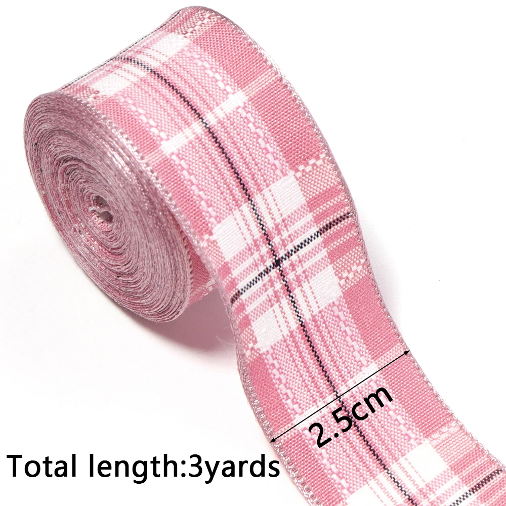 3Yards 2.5cm Vintage Plaid Gingham Ribbon Colorful Ribbon Bows For Christmas Valentine's DIY Crafts Gifts Wrapping Hairpin Decor