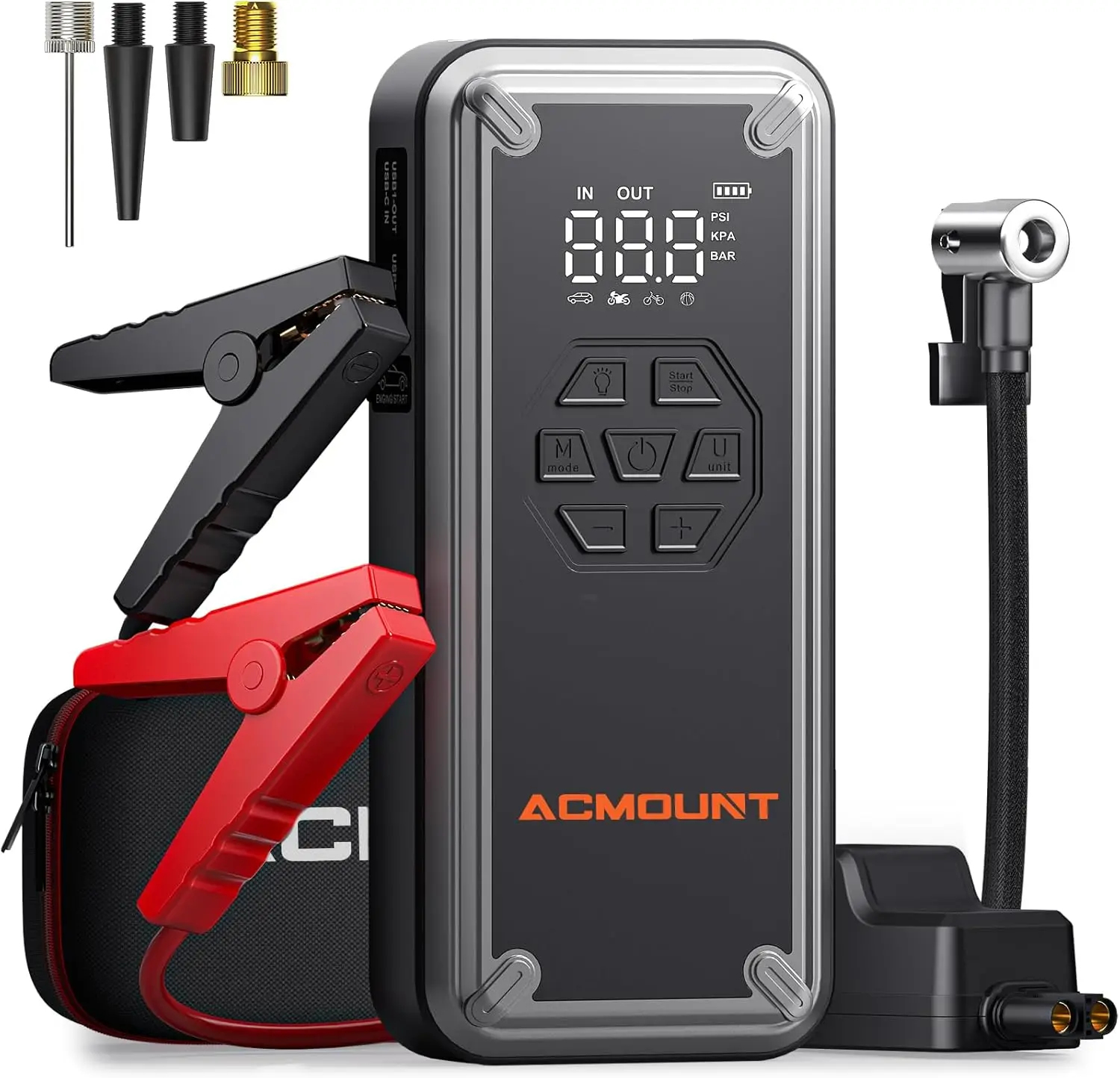 5000A Portable Car Jump Starter with 150PSI Air Compressor, 12V Battery for Gas/Diesel Engines, Emergency Kit & Gift