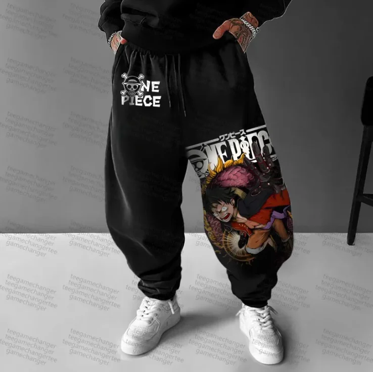 Długie spodnie polarowe z nadrukiem postaci z One Piece dla mężczyzn i kobiet, idealne na jesień i zimę, do noszenia sportowego i na co dzień.