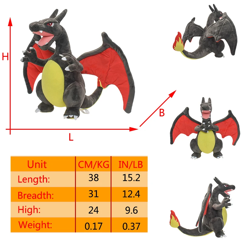 Pokemon czarny Charizard pluszowa zabawka ewolucyjna błyszcząca Charizard wypchana lalka kieszonkowa Monst smok hurtowy zestaw prezent