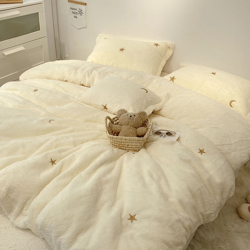 

Утолщенный комплект постельного белья из кораллового флиса Teddy Fleece, зимний, из четырех предметов, белый, двусторонний флисовый пододеяльник, постельное белье Princ Sle