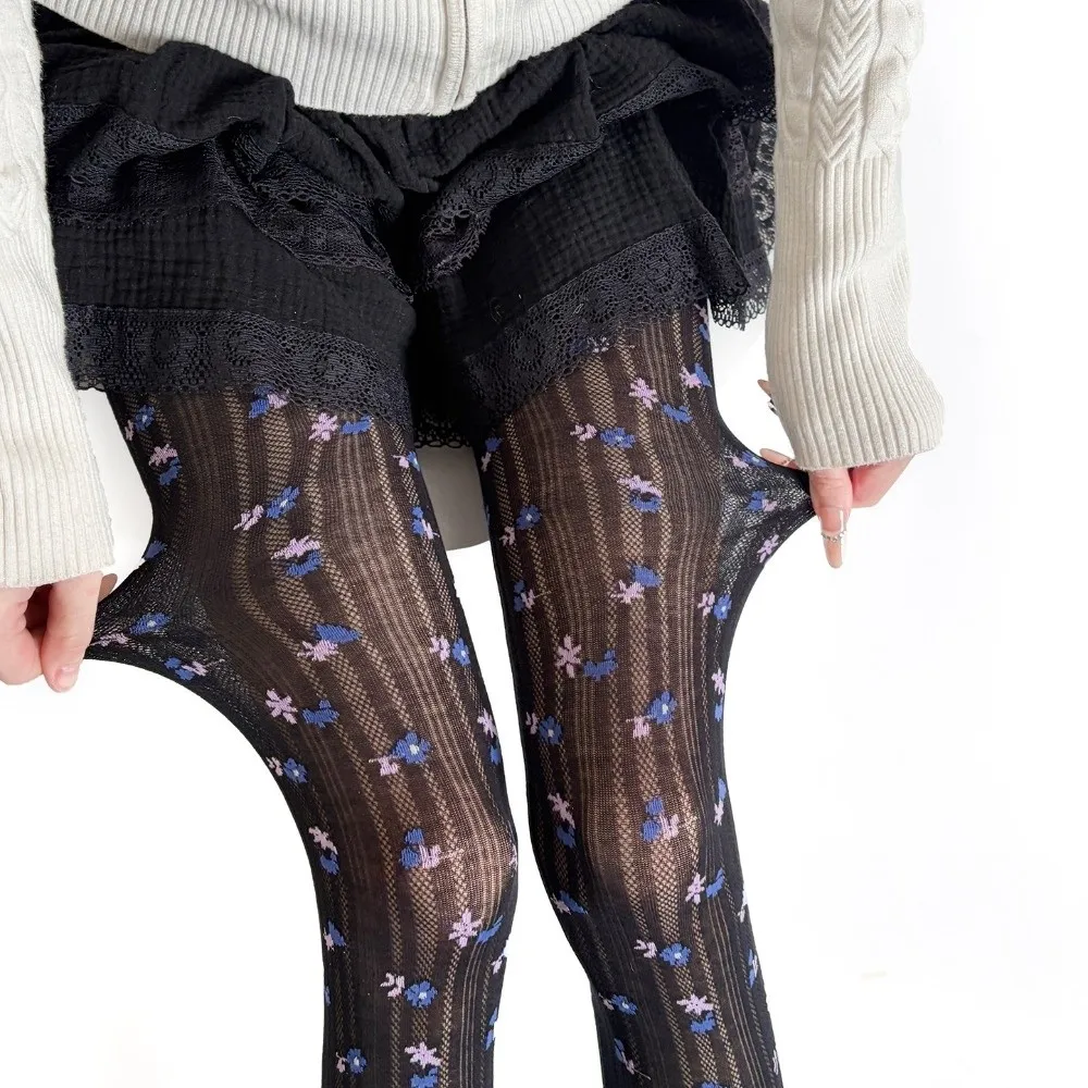

Fashionable Jacquard Knitted Stockings Breathable High-elastic Foral Tights Skinny Fit Comfortable Vertical Stripe Pantyhose