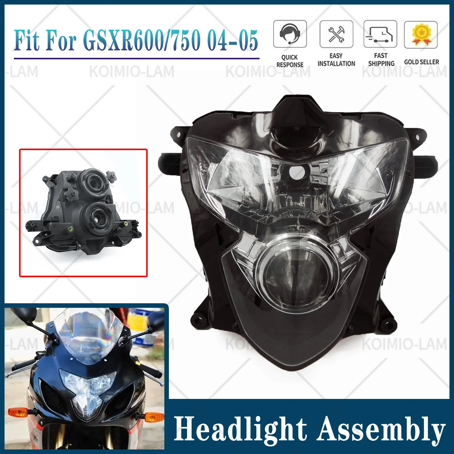 Fit For Suzuki GSXR600 GSXR750 2004 - 2005 K4 K5 Motorcycle Headlight Assembly Headlamp Light GSX R GSXR 600 750
