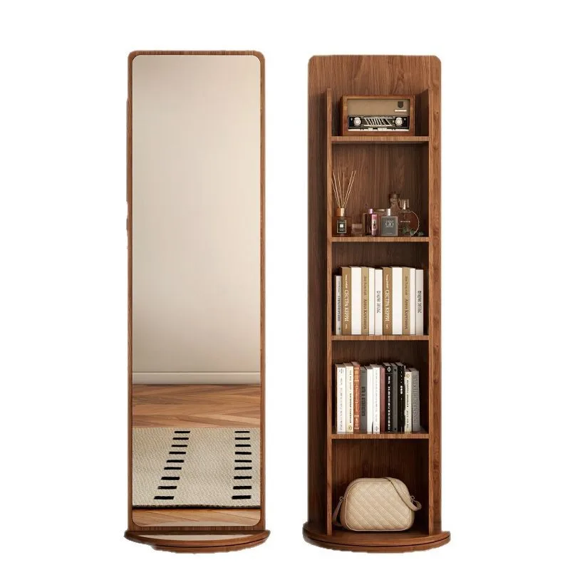 

Magazine bookshelf rotating full-length mirror, full-body floor mirror rotating storage integrated movable