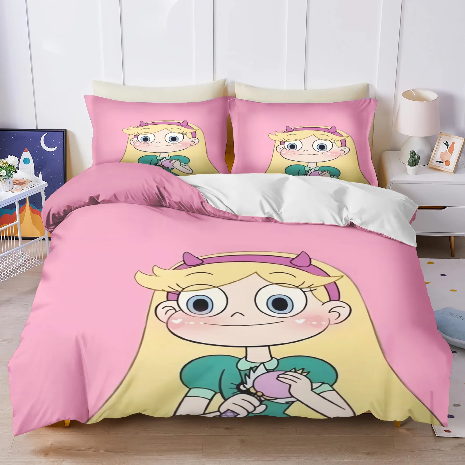 Star Butterfly Princess Anime Disney Bedding Set Duvet Cover 100% Polyester Suitable For Children And Adults 3-Piece Set