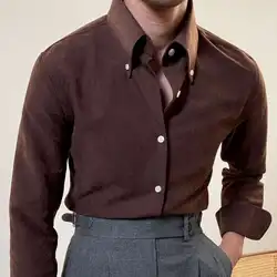 2024 Spring Men Long Sleeve Solid Color Shirt Business Slim Fit Office Men Dress Shirt Social Club Outfits Camiseta Masculina