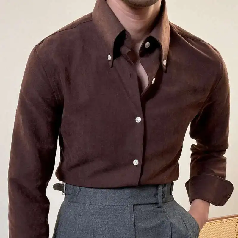 2024 Spring Men Long Sleeve Solid Color Shirt Business Slim Fit Office Men Dress Shirt Social Club Outfits Camiseta Masculina