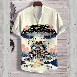2024 cross-border summer new 3D digital heat transfer animal landscape 3-button large size stand-up collar short-sleeved shirt