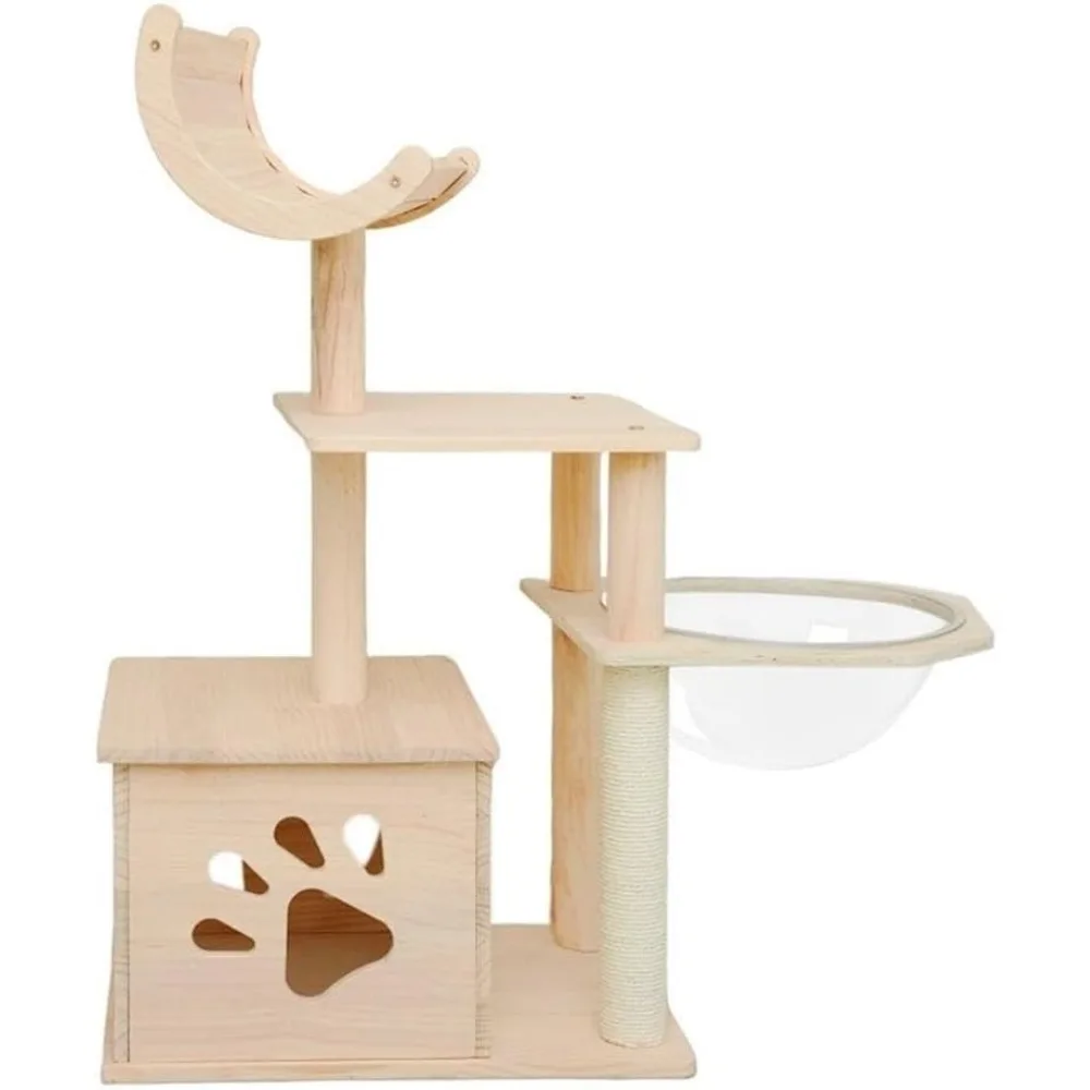 

Very Legend Vansen Solid Wood Cat Tower Cat Tree Cat Condo With Space Capsule Nest
