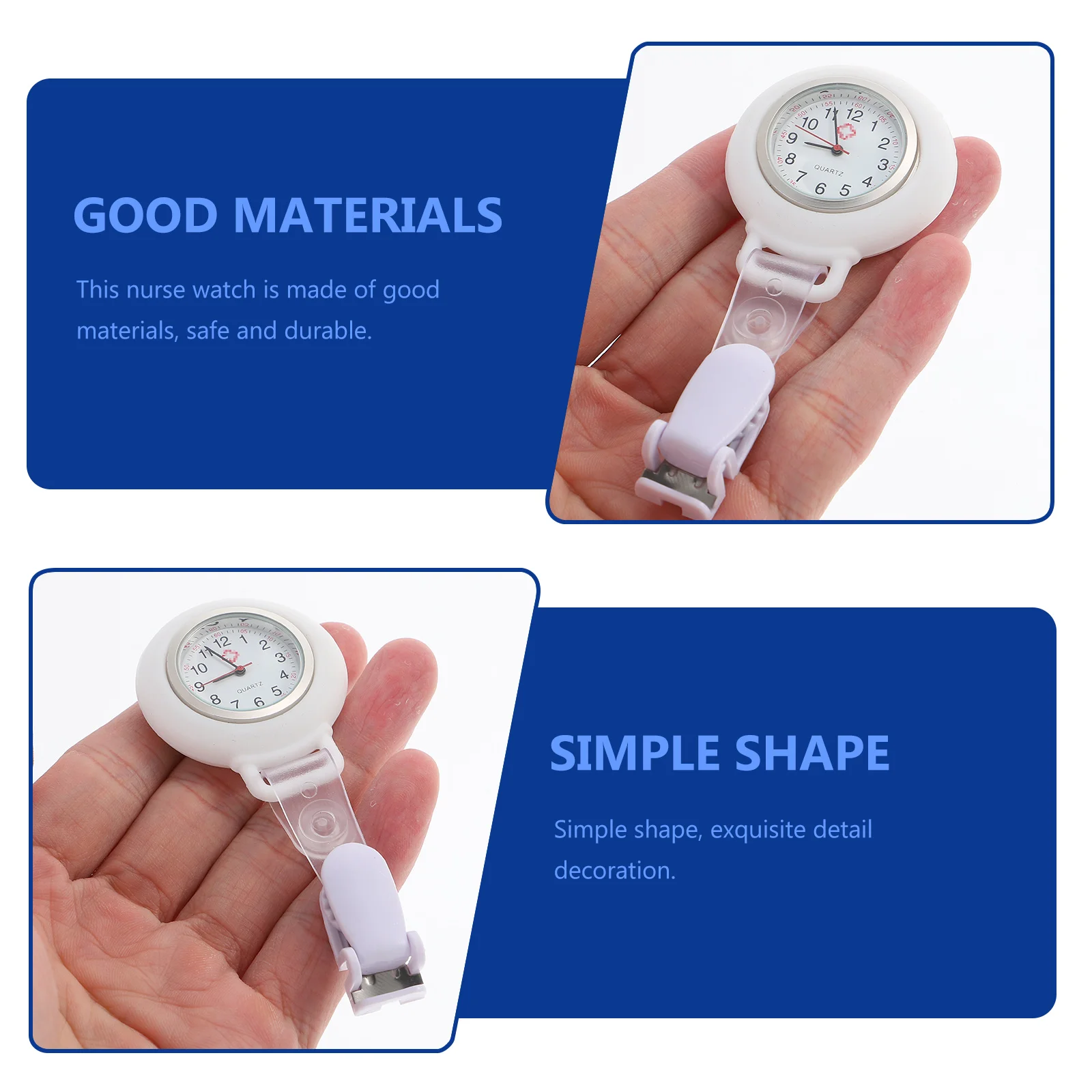 

White Nurse Watch Clip Breast Pocket Badge Clock Lightweight Durable Multi Function Professional Chest Accessories Practical