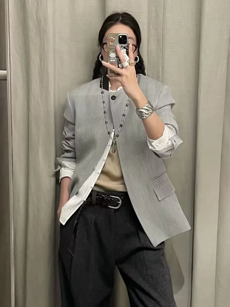HH Women New Fashion 2-Piece Set Single Button Long Sleeve Contrast Color Collar Blazer Jacket+Casual Slim Mid-Waist Flared Pant