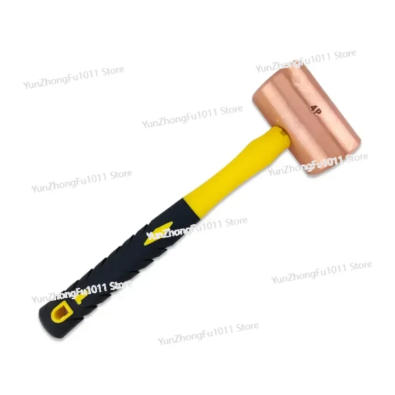 Copper Hammer Cylindrical Pure Copper No Spark Round Head Hammer Rubber Handle Anti-slip Multifunction Metalworking Hand Tools