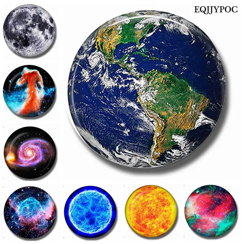 Earth Universe Space 30 MM Fridge Magnet Outer Star Galaxy Glass Cabochon Magnetic Refrigerator Stickers Note Holder Home Decor