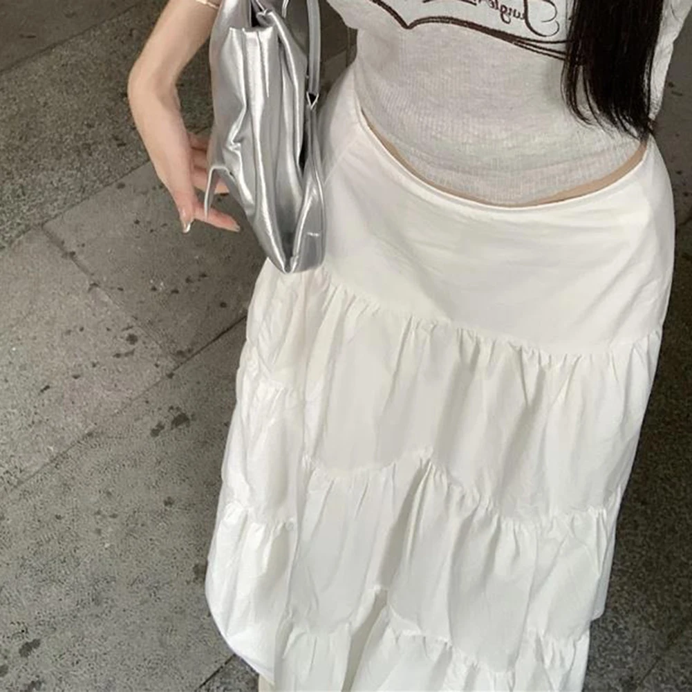 

Women's Skirts Pleated Cake A-Line Boho Long Skirts Fashion Female Causal Flowy Tiered Maxi Longuette Solid Color Dress