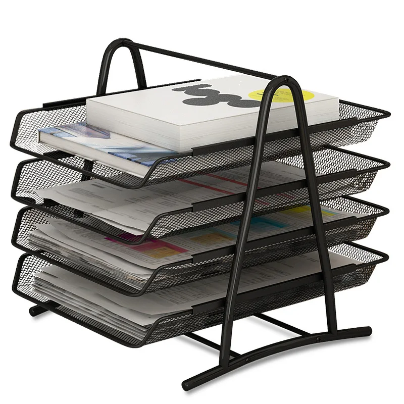 1Pc Iron Mesh File Rack Multi-layer Storage Rack File Tray File Frame Data Column Magazine Column Bookshelf Office Supplies