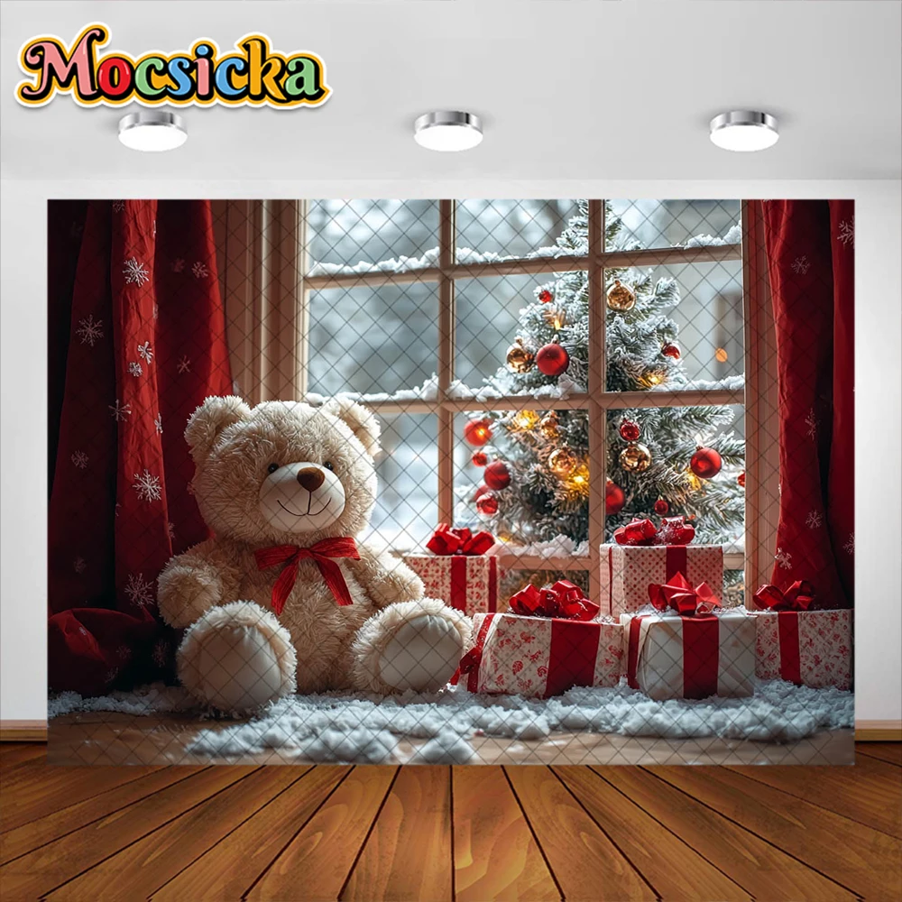 Mainan beruang lucu fotografi latar belakang liburan Natal perlengkapan dekorasi anak laki-laki perempuan potret foto latar belakang alat peraga Studio