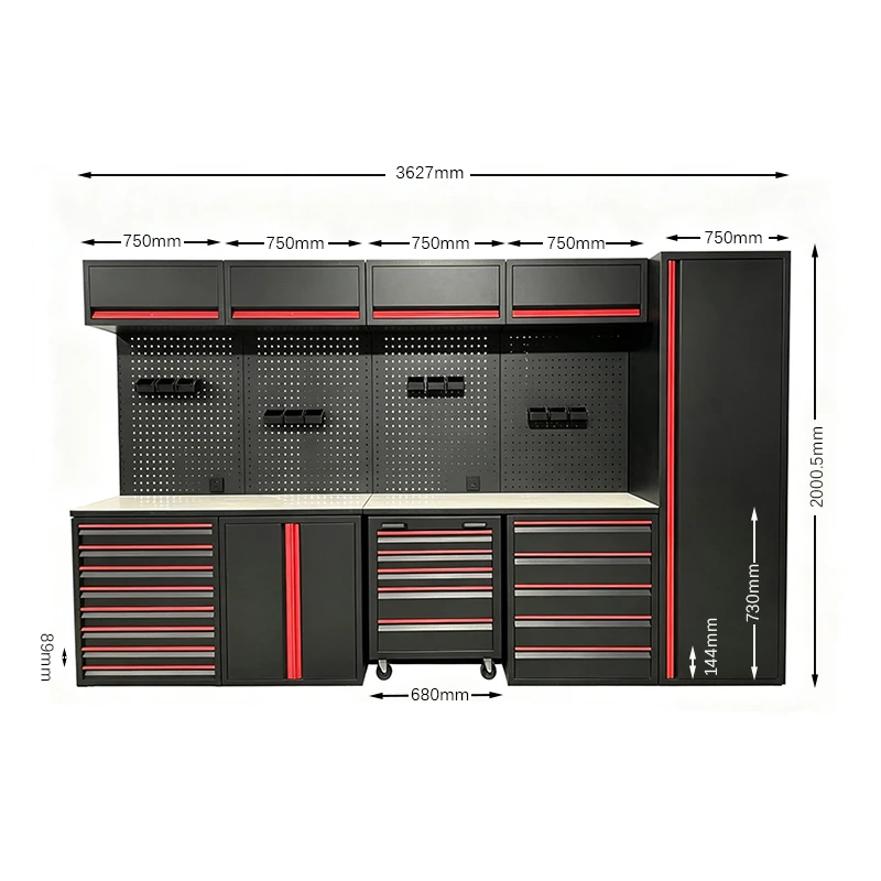 a foreavy Duty Modular Steel Garage Tool Workstation Auto Repair Workshop Storage Cabinet with Pegboard Overhead Cabinets