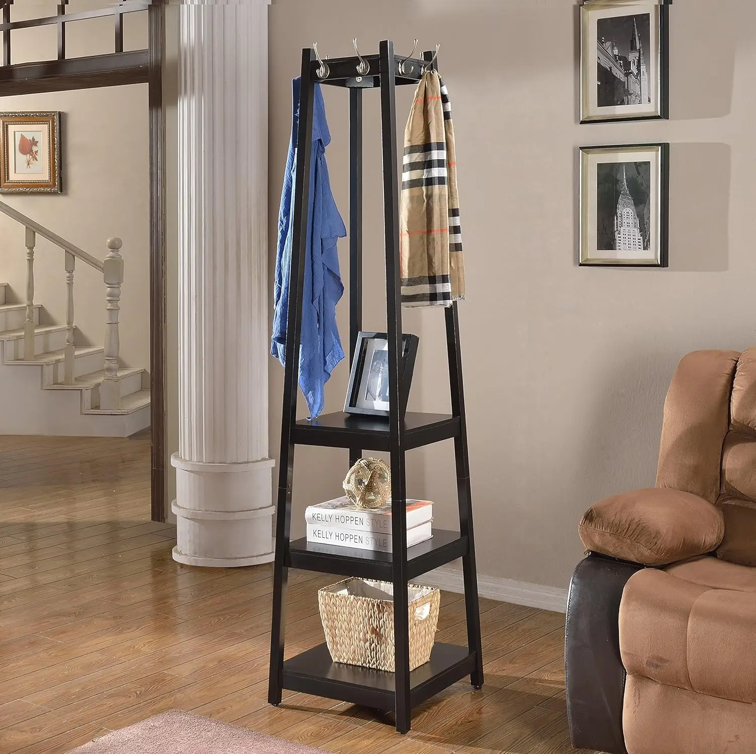 

Vassen Coat Rack with 3-Tier Storage Shelves in Black